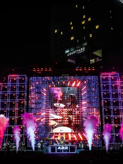 A stage that lives and breathes. For The Wonderment Tour, we designed a 12,000 sq. ft. LED stage with anamorphic visuals and kinetic elements, creating a dynamic backdrop that evolved with the music.