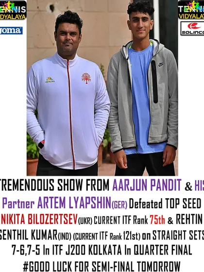 A huge upset at the ITF J200 in Kolkata. Aarjun and his partner defeated the top-seeded pair, showcasing their ability to perform under pressure and beat higher-ranked opponents.