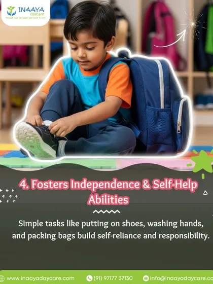 We foster independence by teaching simple self-help abilities. Tasks like putting on shoes and washing hands build self-reliance and a sense of responsibility.