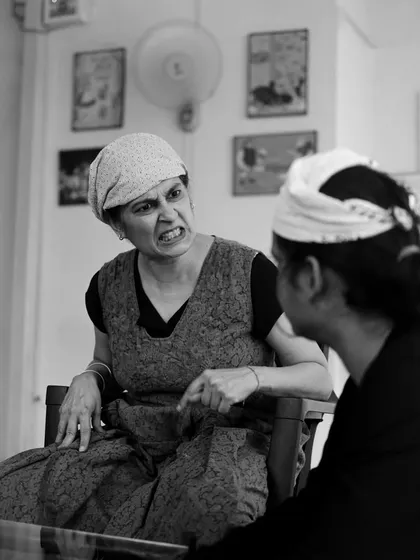 An intense moment during a rehearsal for "The House of Bernarda Alba." Our rehearsal space is where characters are born and scenes take shape.