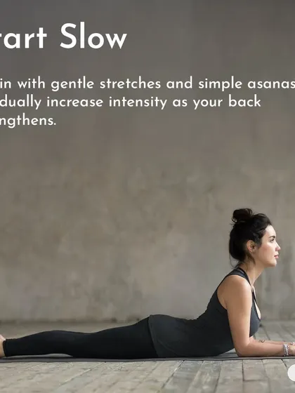 When you have back pain, it's important to start slow. Begin with gentle stretches like the Sphinx pose shown here, and gradually increase intensity as your back strengthens.