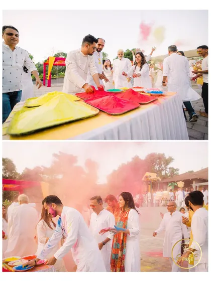 Guests getting ready to play with colors at the start of the Holi party.