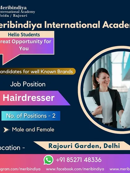 Hiring hairdressers in Rajouri Garden, Delhi. We have openings for both male and female candidates with our partner brands.
