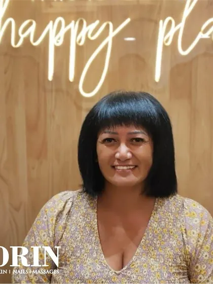 Posing with her new bob haircut in our "happy place." A great haircut is always a reason to smile.