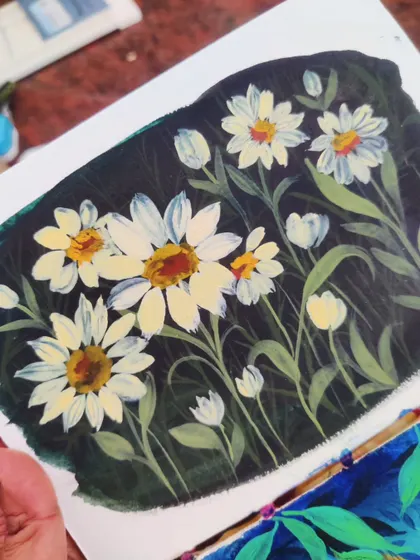Another look at the gouache daisy field painting.