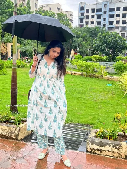Launching our new style that you will love. This white and green printed kurta-pant set is perfect for any occasion, and yes, it has pockets.