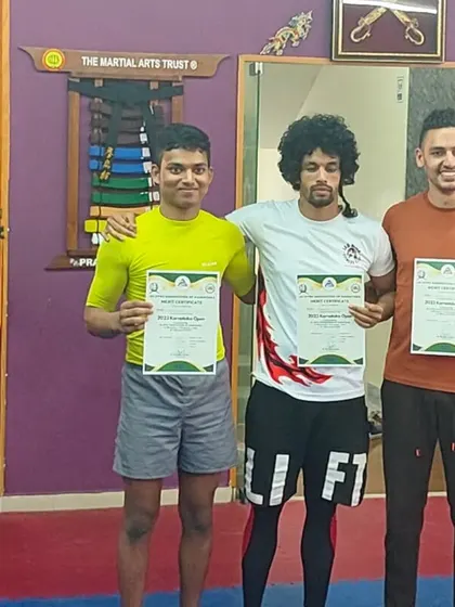 Our student Rohan Paul celebrating his silver medal win at a Jiu-Jitsu Karnataka event. We are proud of his hard work and achievement.
