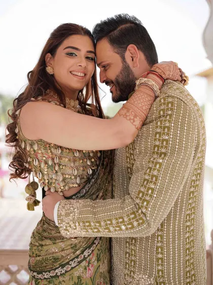 A happy, close-up portrait of the couple, their embrace and smiles radiating warmth and love.