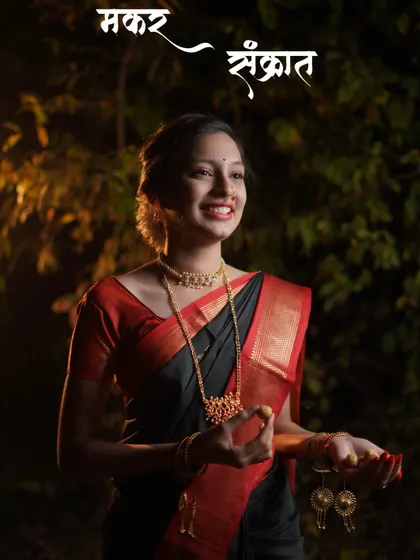 A dramatic night portrait from a Makar Sankrant series. Using focused lighting against a dark background, I aimed to create a cinematic feel that makes the subject, dressed in a traditional black saree, truly stand out.