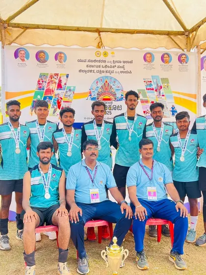 The boys' team posing with their silver medal trophy at the Netball State Games 2025. A fantastic performance from the entire squad.