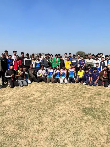 A group photo of the entire Gautam Budh Nagar athletics team, with many of our academy's athletes forming its core.