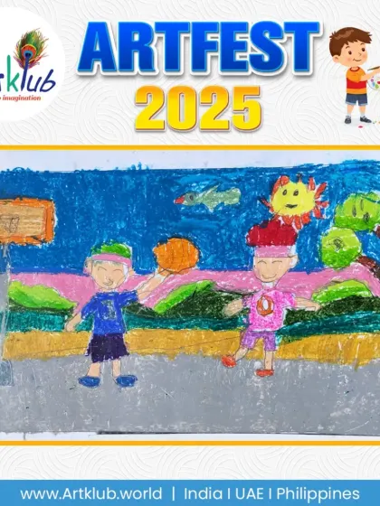 A colourful and abstract take on a basketball game by a junior artist. The bright, contrasting colours create a very energetic and playful mood.