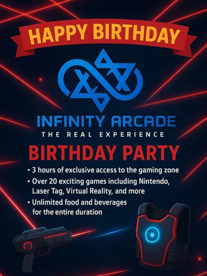 We make birthday planning easy and epic. Our all-inclusive party package gives you 3 hours of exclusive access to over 20 games, including Laser Tag and VR, plus unlimited food and drinks. You just bring the crew, we'll handle the fun.