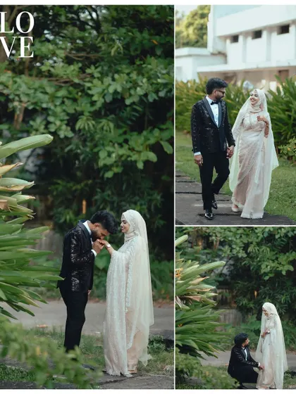 A collage that tells a love story, from a gentle kiss on the hand to a walk through a beautiful garden.