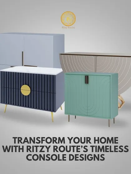 Transform your home with our timeless console designs. This image displays a variety of modern consoles in different shapes and colors, perfect for any entryway or living room.
