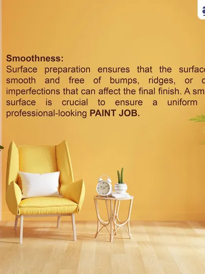 A flawlessly smooth, vibrant yellow wall brings energy and cheerfulness to this living space. Achieving this level of smoothness is a direct result of our meticulous surface preparation, ensuring a uniform and professional-looking paint job.