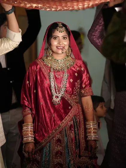 The grand entrance. Here she is, all ready for her ceremony. I made sure her makeup was flawless and her dupatta was set perfectly for her big walk.