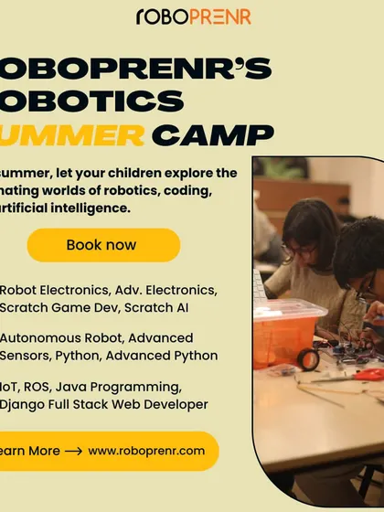 Our robotics summer camp offers courses in Robot Electronics, Scratch Game Dev, Autonomous Robots, Python, IoT, and even Django Full Stack Web Development.