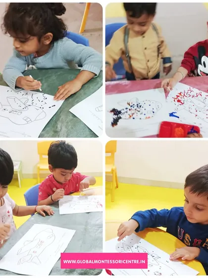 This collage showcases the focus and joy of our children during a dot painting activity. It's a great way to improve hand-eye coordination and fine motor control.