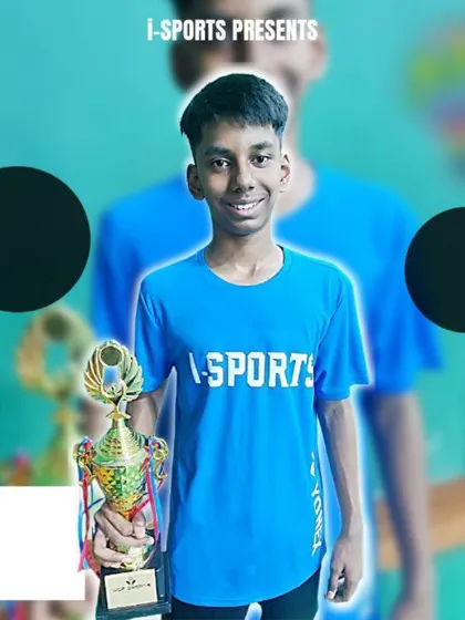 Rising star Saiesh with his trophy after a strong performance in the Boys Singles U17 category at the WOF Sports Badminton Tournament.