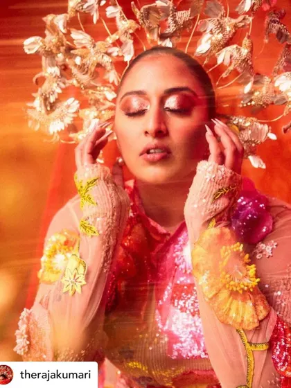 Another powerful shot of The Raja Kumari wearing my custom pearlescent stiletto nails. They perfectly complemented her divine, ethereal look.