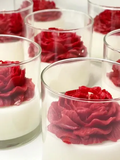 These deep red peony jar candles are a bold and beautiful statement piece.