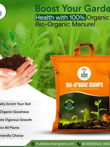 Boost your garden's health with our 100% organic Bio-Organic Manure. It naturally enriches your soil with essential goodness, promoting vigorous growth in a way that is safe for all plants and friendly to the environment.