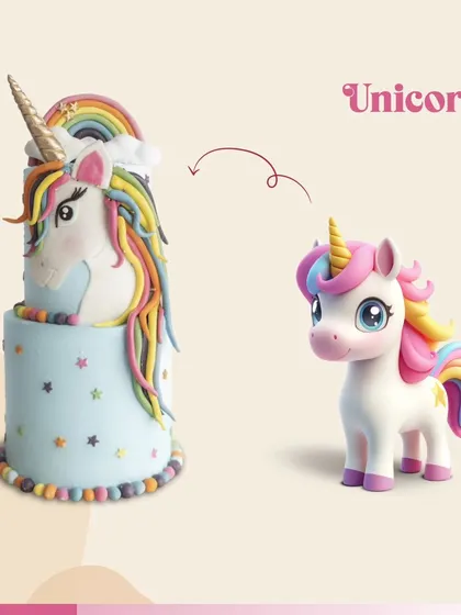 A two-tiered unicorn cake with a rainbow mane, bringing a burst of color and magic to the party.
