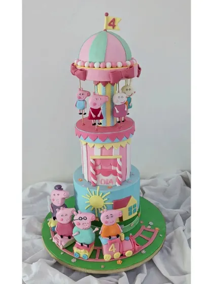 This Peppa Pig carousel cake was one of my most ambitious and fun projects. The entire structure, including the moving carousel, was designed to be a showstopper for a fourth birthday.