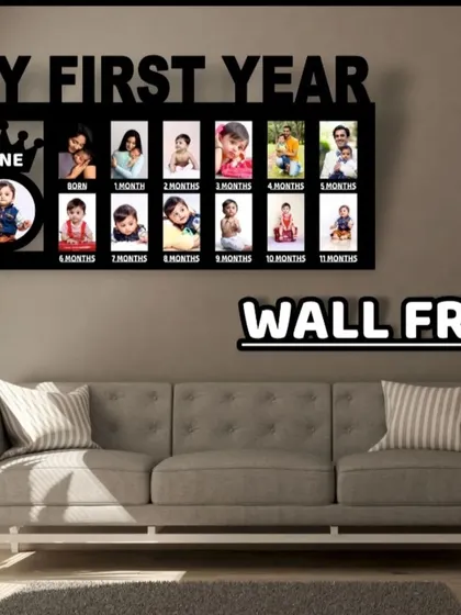 Document your baby's first year with this special wall frame. It has a spot for each month, from birth to 11 months, with a large 'ONE' photo to celebrate their first birthday.