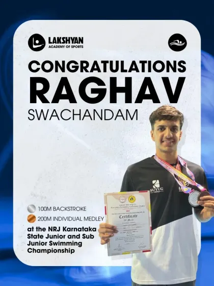 Raghav Swachandam showcases his silver and bronze medals from the state championship, earned in the 100m Backstroke and 200m Individual Medley.