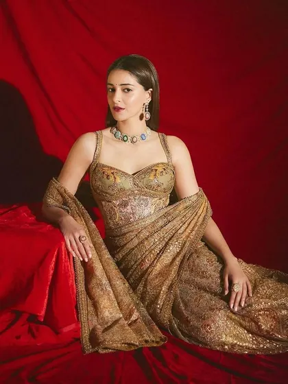 The full look of Ananya Panday for the Nav Bharat Awards, adorned in my unreleased Navratna concept jewels. The vintage form of micromosaic brings a timeless quality to this couture ensemble.