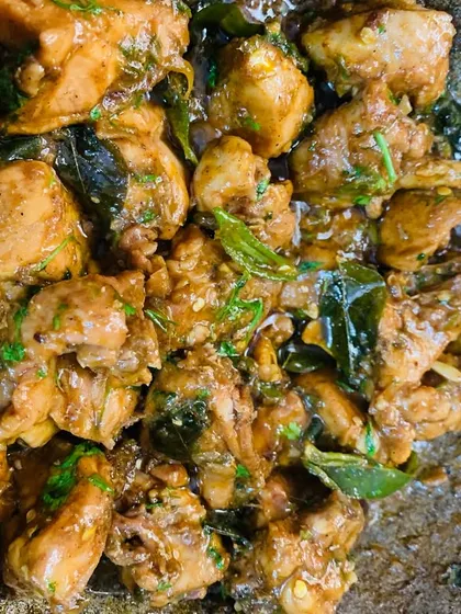 My chicken pepper fry, fresh from the pan.