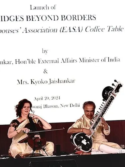 Performing at the launch of the "Bridges Beyond Borders" coffee table book. Music is a powerful bridge between cultures and nations.