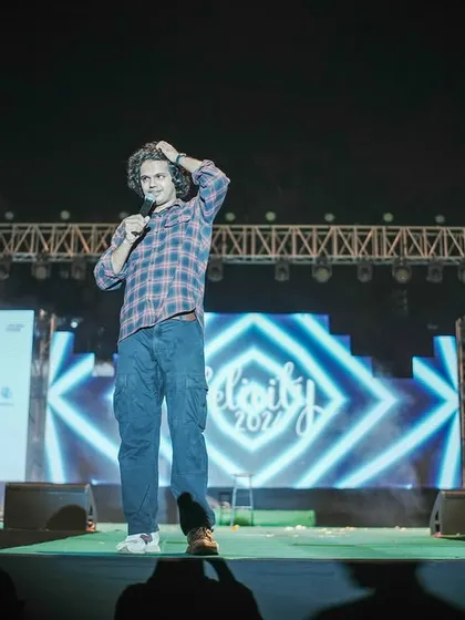 An interactive moment as Joel D'souza engages with the students at IIIT Hyderabad.