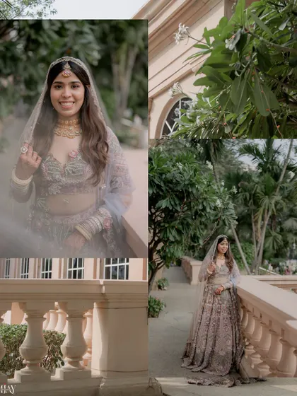 A collage of bridal portraits, capturing her beauty against the backdrop of the stunning wedding venue.