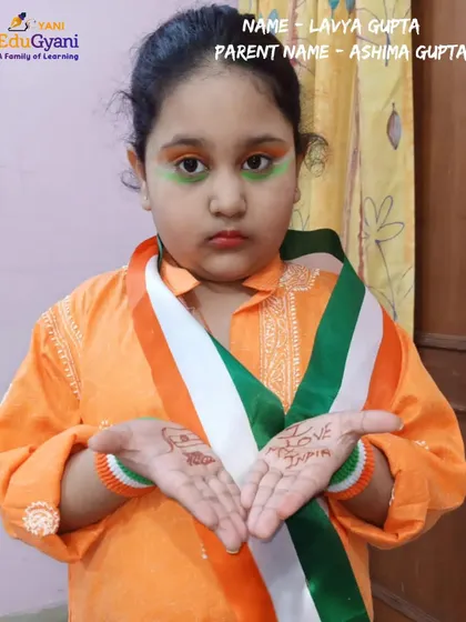 Lavya Gupta showing her patriotic spirit during our Independence Day competition. I encourage students to participate in cultural events to build a strong sense of community.