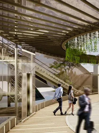 Upon entering the upper level of the airport, a calming water feature welcomes you. The design aims to evoke the tranquility of being on a boat, reflecting the cultural practices of Kerala.