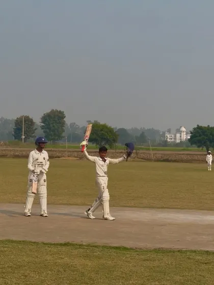 Captain Sagar celebrating his brilliant century in the Junior ODI Cup.