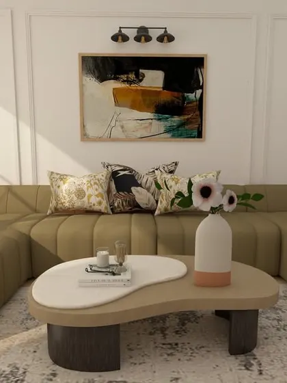 A closer look at the comfortable lounger sofa, perfect for a modern living room. The wainscoting on the wall adds a touch of classic elegance to the contemporary furniture.