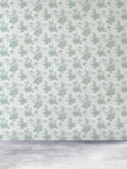 A delicate floral pattern in a soft sage green from the Parisian Tales collection. This design adds a fresh and airy feel, perfect for creating a serene and elegant atmosphere in a modern, open space.