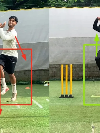 A closer look at the action construction for a beginner leg spinner. Notice the improved load-up and aligned front foot position, which are crucial for building a solid technical base.