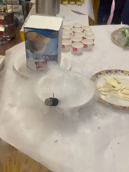 Adding a bit of fun to the dessert counter with a dry ice smoke effect for the ice cream station. It's a simple touch that kids and adults both love.