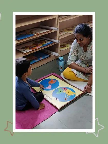 Ishan points to the continents on the world map, confidently naming them for his mother. These moments of achievement are what build a child's self-esteem and love for learning.