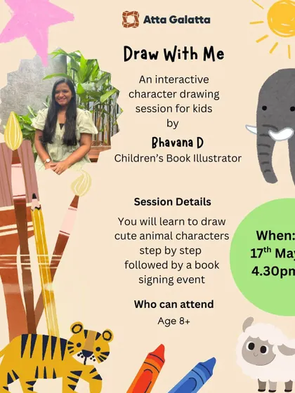 'Draw With Me' is an interactive character drawing session for kids. Children's book illustrator Bhavana D teaches kids to draw cute animal characters step-by-step.