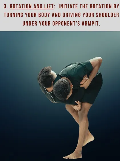 A duplicate of 186, reinforcing the third step. The rotation and lift is where the takedown happens. Turn your body and drive your shoulder to execute the move.