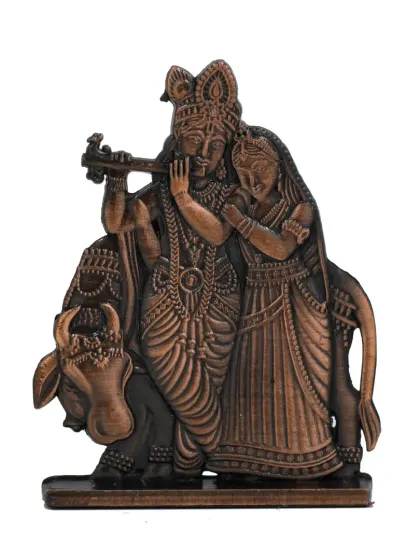 A serene Radha Krishna metal idol for your car dashboard.