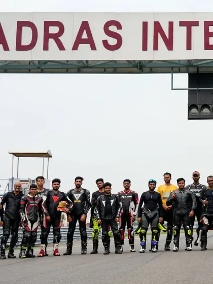 Our riders lined up under the iconic "Madras International Circuit" gantry. This was from our first outing of the season, creating future champions.
