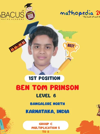 Ben Tom Prinson from Bangalore North, a 1st Position winner in the multiplication category.