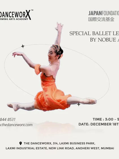 This poster announces a ballet workshop with Nobue Aichi at our Andheri West studio, held in collaboration with the Japan Foundation. These opportunities allow our students to learn from diverse international ballet masters.